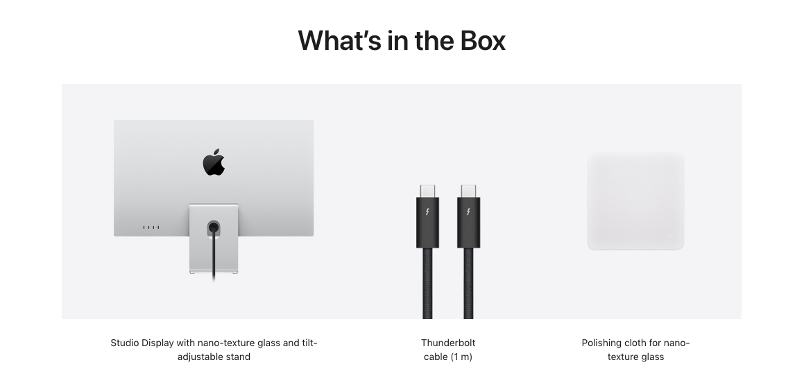 Apple Studio Display, Standard glass, Tilt and height adjustable stand.